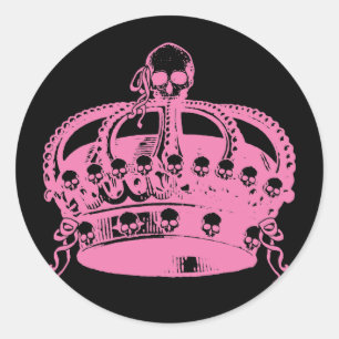 Pink Skull Crown Classic Round Sticker
