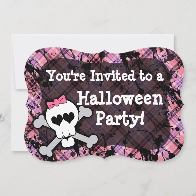 Pink Skull Cute Girl's Halloween Party Invitations (Front)