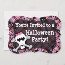 Pink Skull Cute Girl's Halloween Party Invitations