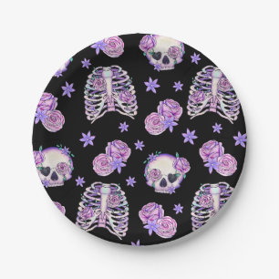 Pink Skull Halloween Paper Plates