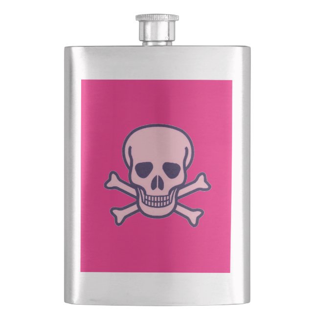 Pink Skull hot pink stainless steel flask (Front)