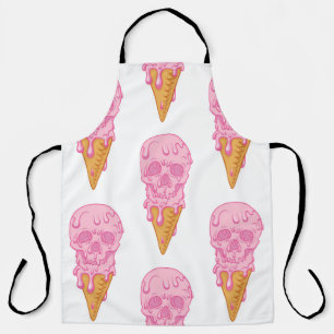 Pink skull - ice cream. Seamless pattern backgroun Apron