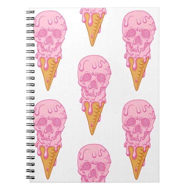 Pink skull - ice cream. Seamless pattern backgroun Notebook (Front)