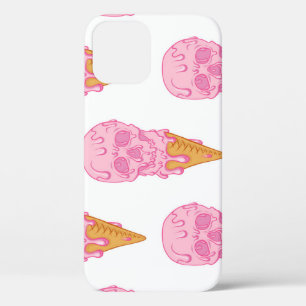 Pink skull ice cream, seamless pattern. iPhone 12 case