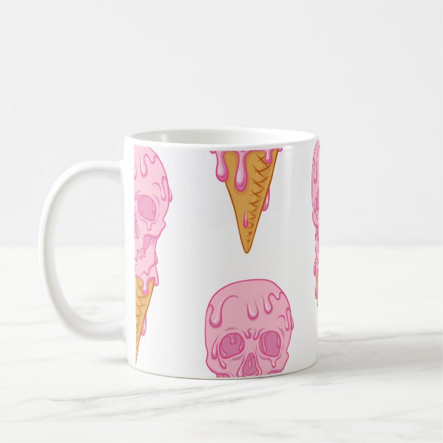 Pink skull ice cream, seamless pattern. coffee mug (Left)