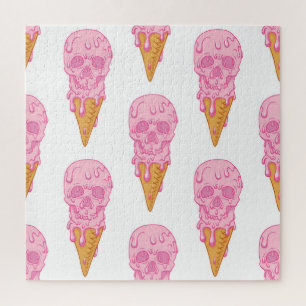 Pink skull ice cream, seamless pattern. jigsaw puzzle