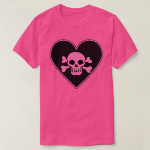 Pink Skull in Heart T-Shirt
