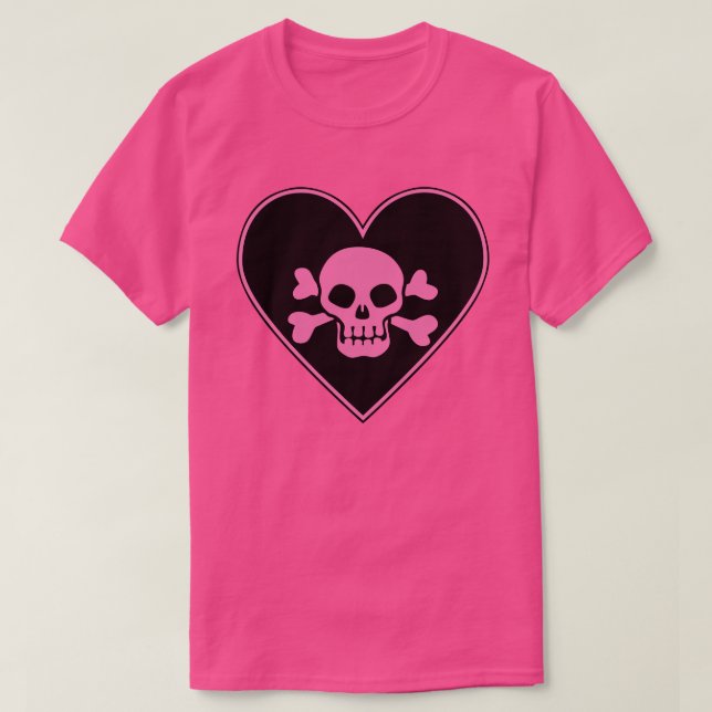 Pink Skull in Heart T-Shirt (Design Front)