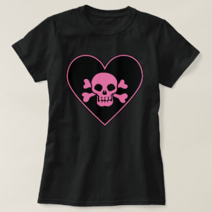Pink Skull in Heart T-Shirt