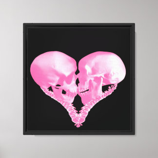 Pink Skull Kiss Heart Romantic Gothic Art Canvas Print