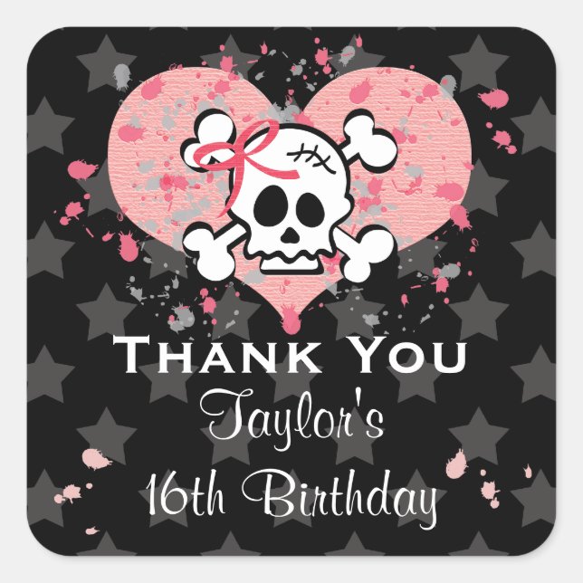 PInk Skull Party Favour Stickers (Front)