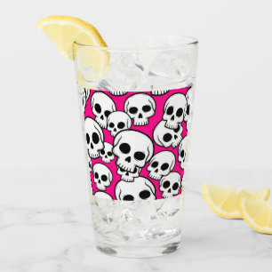 Pink Skull Pattern Glass Cup