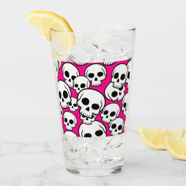 Pink Skull Pattern Glass Cup (Front Ice)