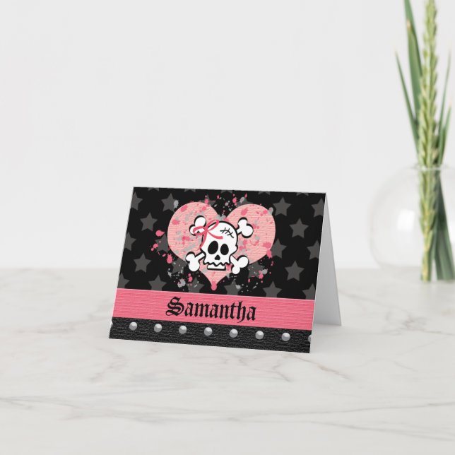 Pink Skull Personalised Note Cards (Front)