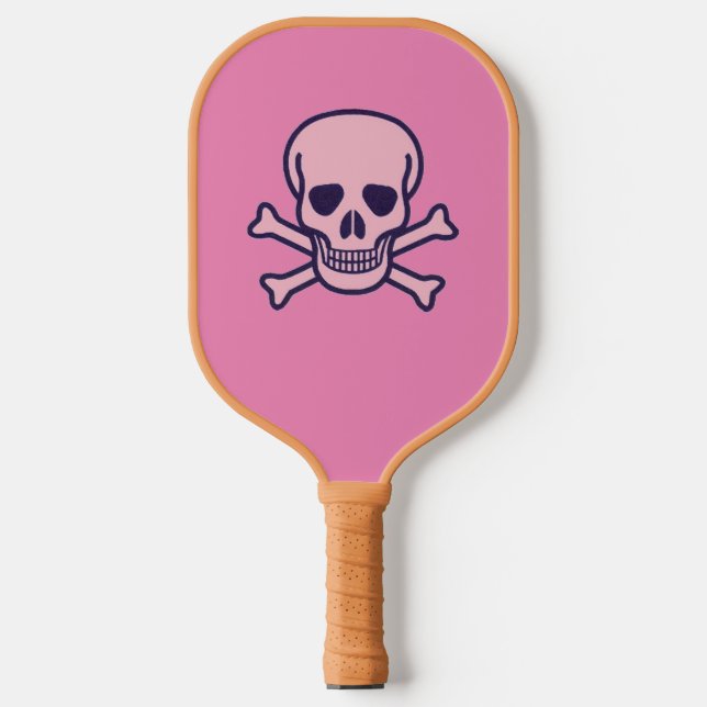 Pink Skull pink and tan pickleball paddle (Front)
