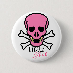 Pink Skull Pirate Girl 6 Cm Round Badge