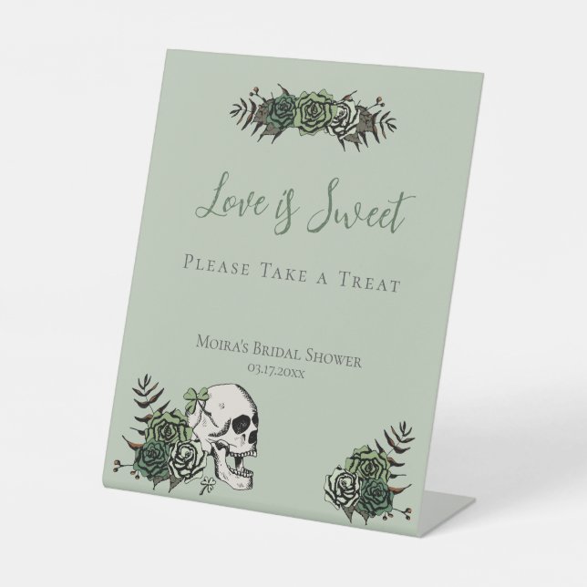 Pink Skull & Roses Irish Bridal Shower Favours Sig Pedestal Sign (Front)