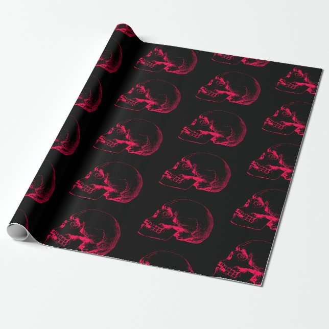 Pink Skull Sketch Pattern Wrapping Paper (Unrolled)