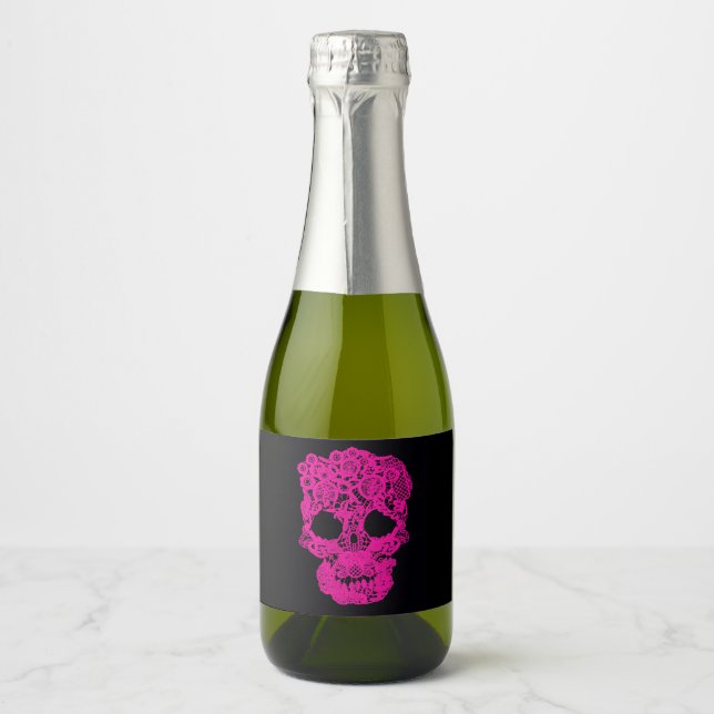 Pink skull Sparkling Wine bottle Label (Front)
