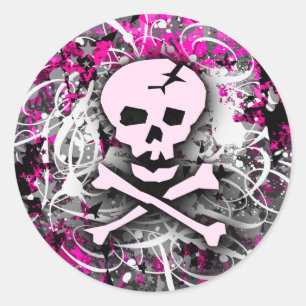 Pink Skull Splatter Stickers