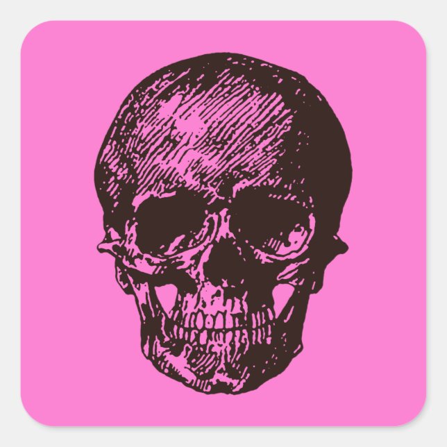 Pink Skull Square Sticker (Front)