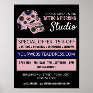 Pink Skull Tattoo, Tattoo & Body Piercing Studio Poster