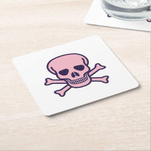 Pink Skull white paper drink coasters