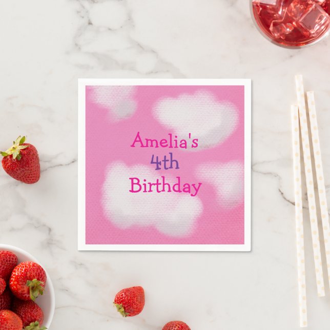Pink sky and fluffy clouds Birthday Napkin (Insitu)