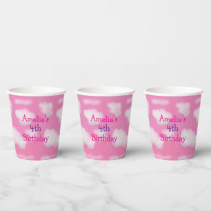 Pink sky and fluffy clouds Birthday Paper Cups