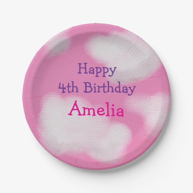 Pink sky and fluffy clouds Birthday Paper Plate (Front)