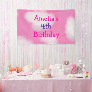 Pink sky and fluffy Clouds Personalised Birthday Banner
