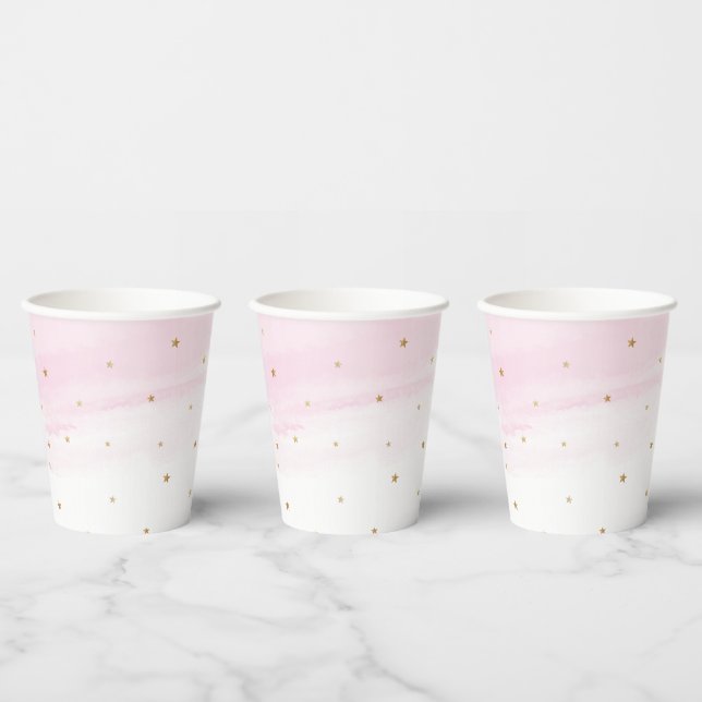 Pink Sky and Gold Stars Paper Party Cups (Multi)