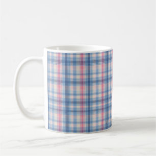 Pink sky blue check pattern mug