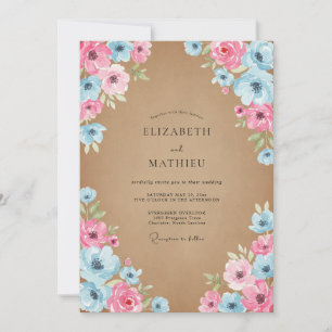 Pink Sky Blue Petal Wedding Invitation