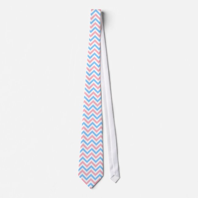 Pink, Sky Blue, White Large Chevron ZigZag Pattern Tie (Front)