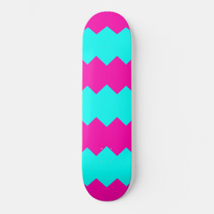 Pink & Sky Blue Zig Zag Stripe Pattern Skateboard