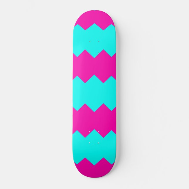 Pink & Sky Blue Zig Zag Stripe Pattern Skateboard (Front)