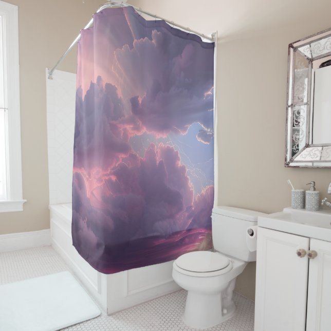 Pink Sky Drama Shower Curtain (In Situ)