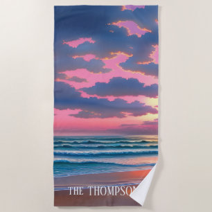 Pink Sky Gorgeous beach sunset Beach Towel