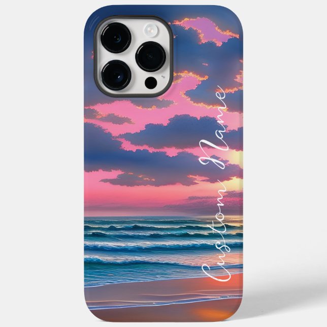 Pink Sky Gorgeous beach sunset Case-Mate iPhone Case (Back)