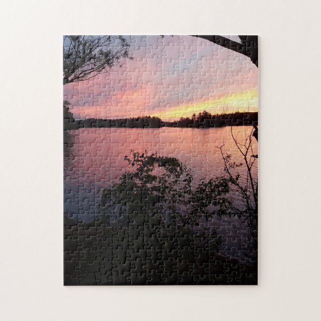 Pink Sky Sunset on Lake Jigsaw Puzzle (Vertical)