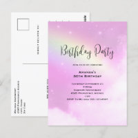 Pink Sky with Lemon Yellow Rainbow Birthday Invite