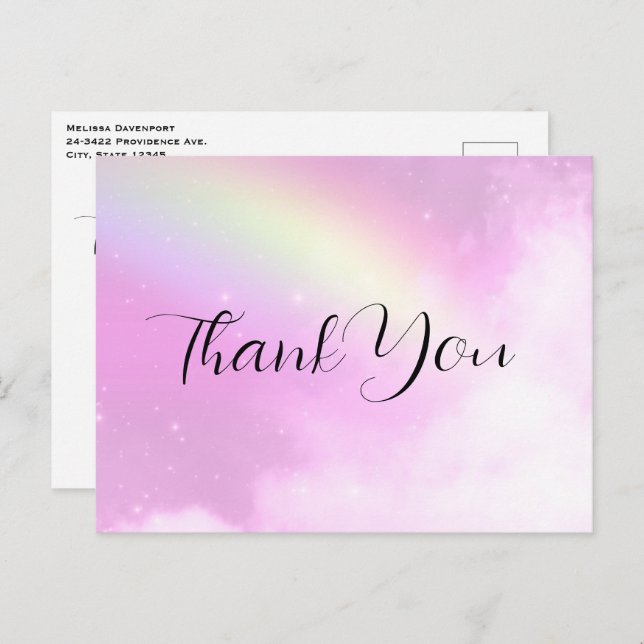 Pink Sky with Lemon Yellow Rainbow Thank You Postcard (Front/Back)