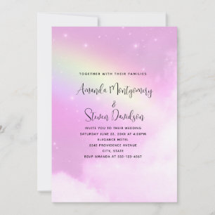 Pink Sky with Lemon Yellow Rainbow Wedding Invitation