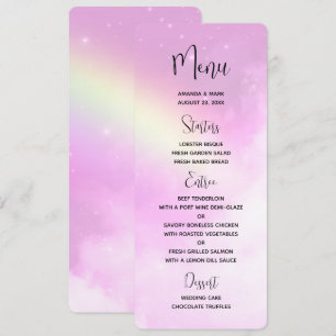 Pink Sky with Lemon Yellow Rainbow Wedding Menu Invitation