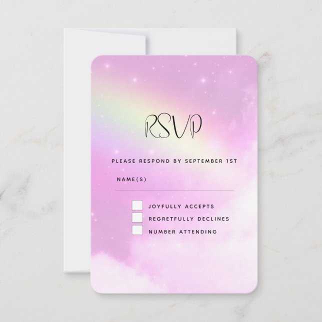 Pink Sky with Lemon Yellow Rainbow Wedding RSVP (Front)
