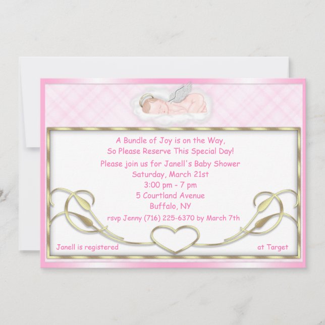 Pink Sleeping Angel Baby Shower Invitations (Front)