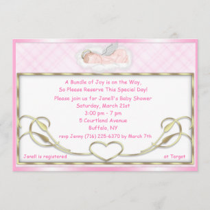 Pink Sleeping Angel Baby Shower Invitations