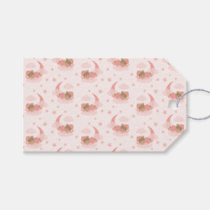 Pink Sleeping Baby Bear On Moon Clouds & Stars Gift Tags