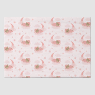 Pink Sleeping Baby Bear On Moon Clouds & Stars Tissue Paper